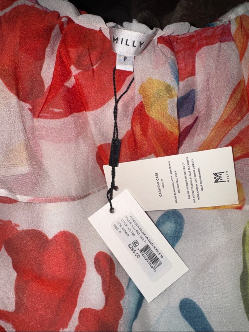 NEW with Tags Milly Off-Shoulder Floral Ruffle Blouse size: P / XS - Picture 2 of 3